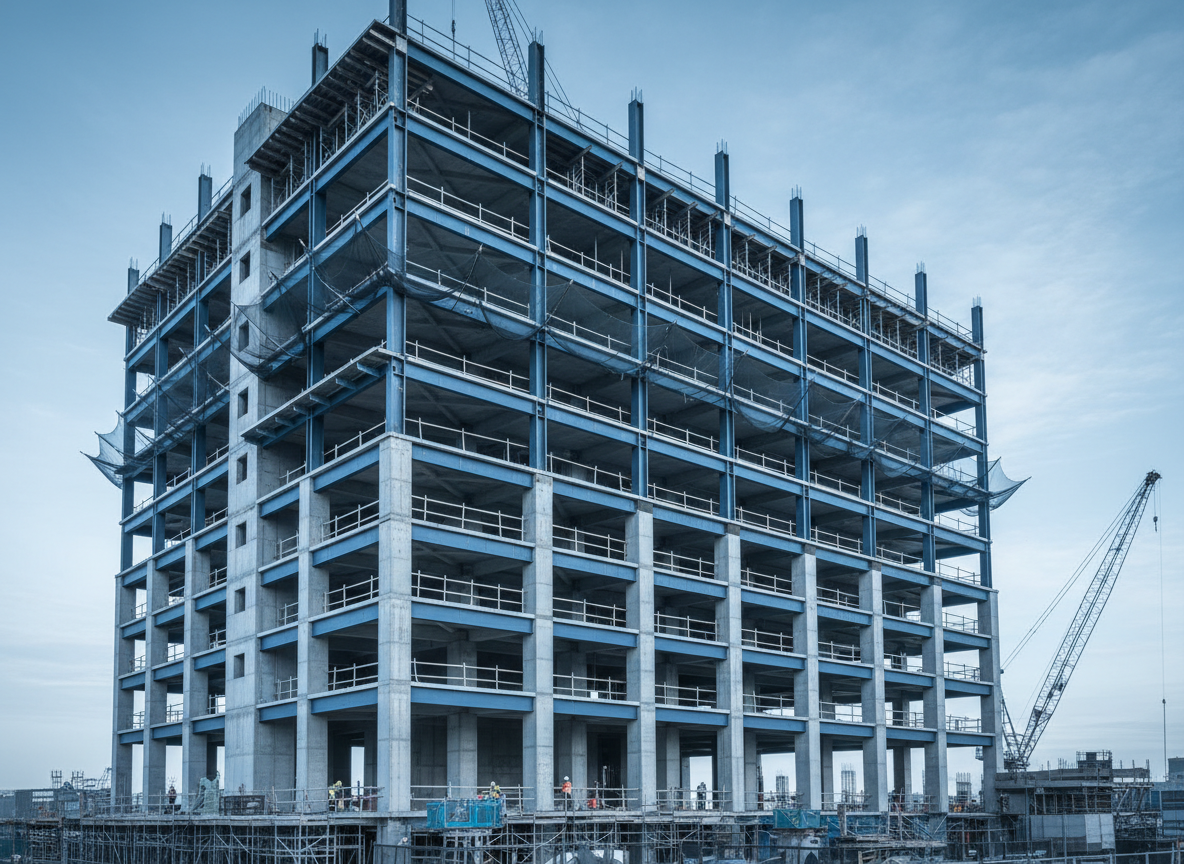 Proyecto de estructura metálica: edificio de gran altura en construcción
